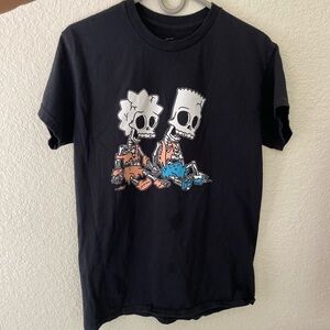 Black T-Shirt with The Simpsons Skeleton Cartoon Print